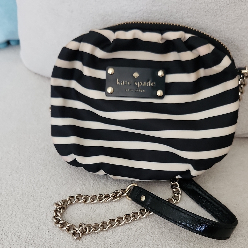 Kate Spade Black and Cream Striped Clutch